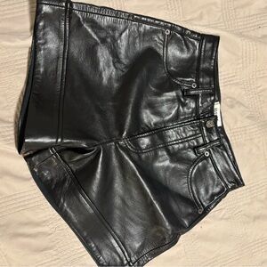 Agolde High Waist Black Leather Shorts